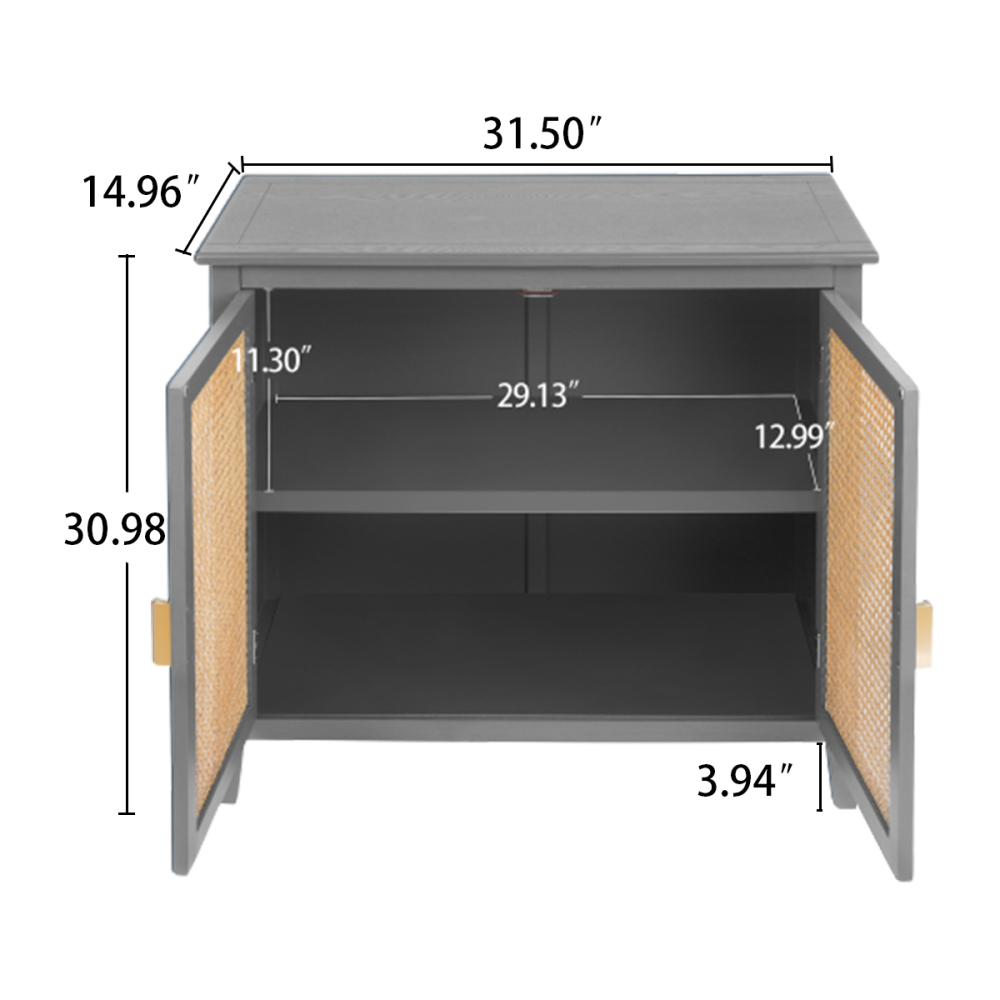 SZLIZCCC Sideboard Cabinet, Rattan Accent Storage Cabinet with 2 Rattan Doors Kitchen Buffet Storage with Adjustable Shelves Cupboard for Dining Room, Living Room, Entryway, Hallway