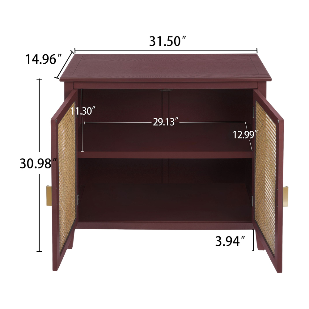 SZLIZCCC Sideboard Cabinet, Rattan Accent Storage Cabinet with 2 Rattan Doors Kitchen Buffet Storage with Adjustable Shelves Cupboard for Dining Room, Living Room, Entryway, Hallway(Green)