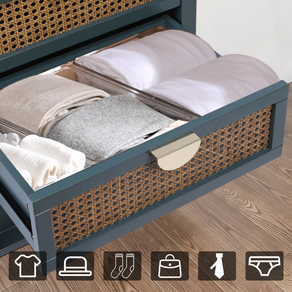 SZLIZCCC 3 Drawer Dresser, Rattan Drawer Chest Modern Wood Storage Chest of Drawers with Metal Handles Storage Dresser for Kids Bedroom, Living Room, Hallway, Entryway (Grey)