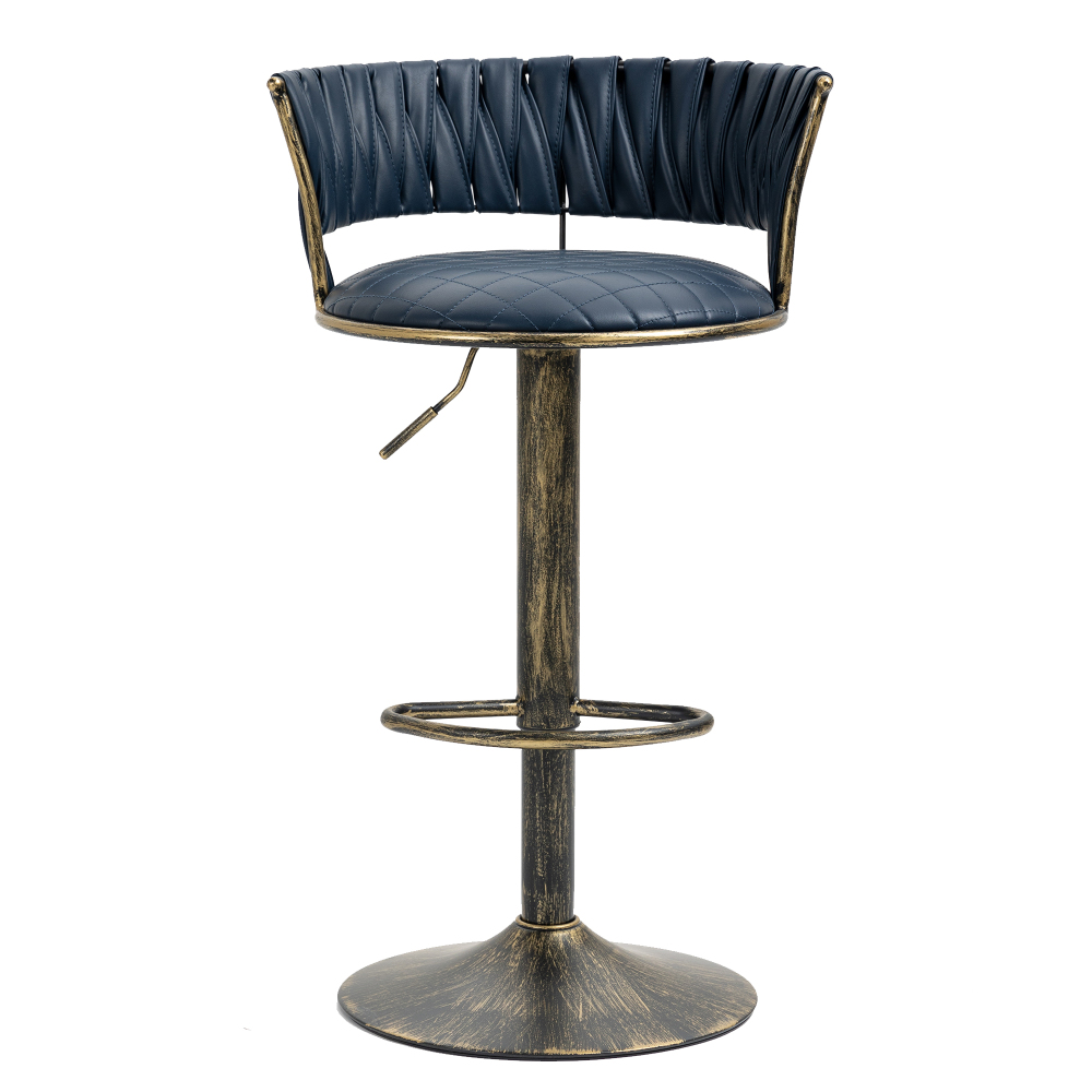 SZLIZCCC PU Leather Bar Stools Set of 1，Woven Counter Height Bar Chairs Mid-Century Modern Barstools 360° Swivel Adjustable Bar Chair with Retro Footrest High Back for Island, Dining Kitchen