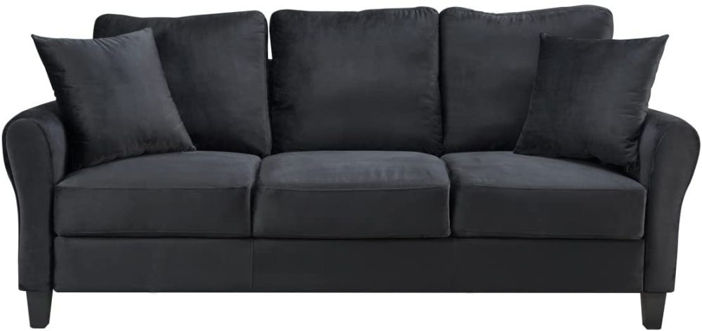 SZLIZCCC 78.35" Mid-Century Modern Living Room Sofa 3 Seater Velvet Sofa Couch with 2 Pillows Armrest and Wood Legs for Bedroom, Apartment, Dorm, Office (Gray)