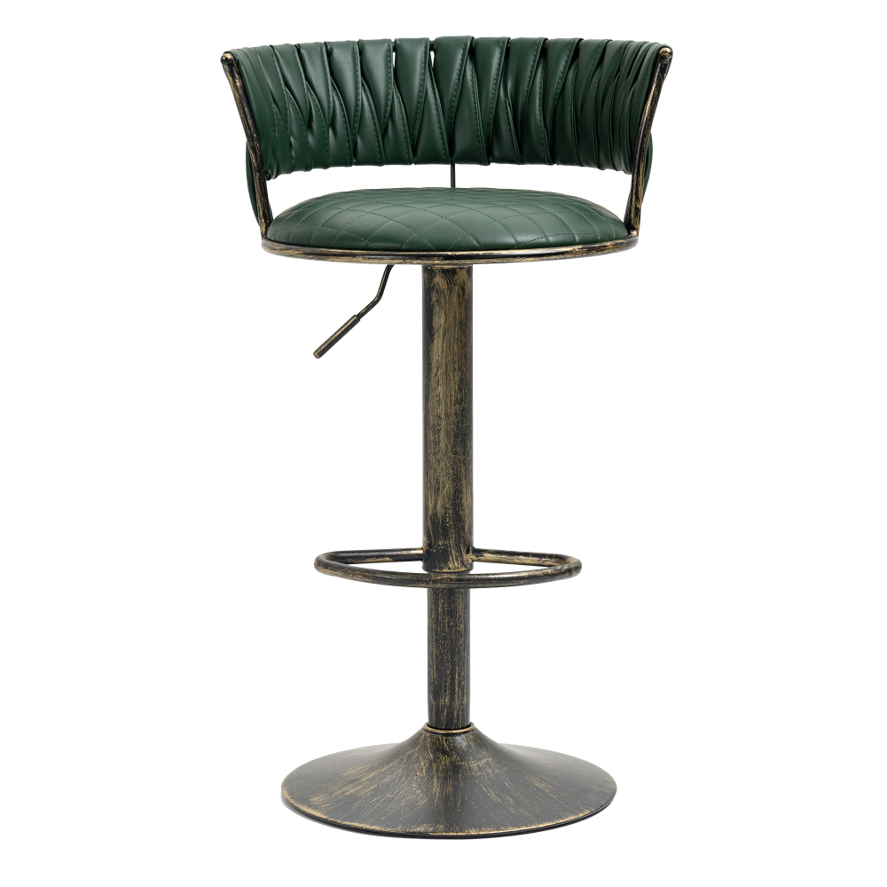 SZLIZCCC PU Leather Bar Stools Set of 1，Woven Counter Height Bar Chairs Mid-Century Modern Barstools 360° Swivel Adjustable Bar Chair with Retro Footrest High Back for Island, Dining Kitchen