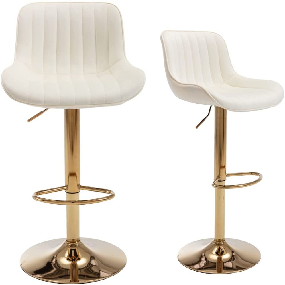 SZLIZCCC Bar Stools Set of 2, 360° Swivel Barstools with Golden Base, Adjustable Airlift Counter Height Bar Stool Velvet Bar Chair with Padded Back for Kitchen, Home Bar, Pub Cafe( Black)