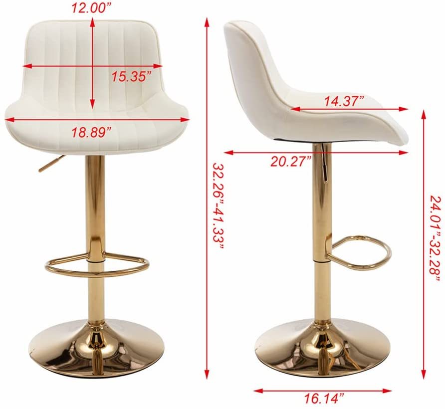 SZLIZCCC Bar Stools Set of 2, 360° Swivel Barstools with Golden Base, Adjustable Airlift Counter Height Bar Stool Velvet Bar Chair with Padded Back for Kitchen, Home Bar, Pub Cafe( Black)