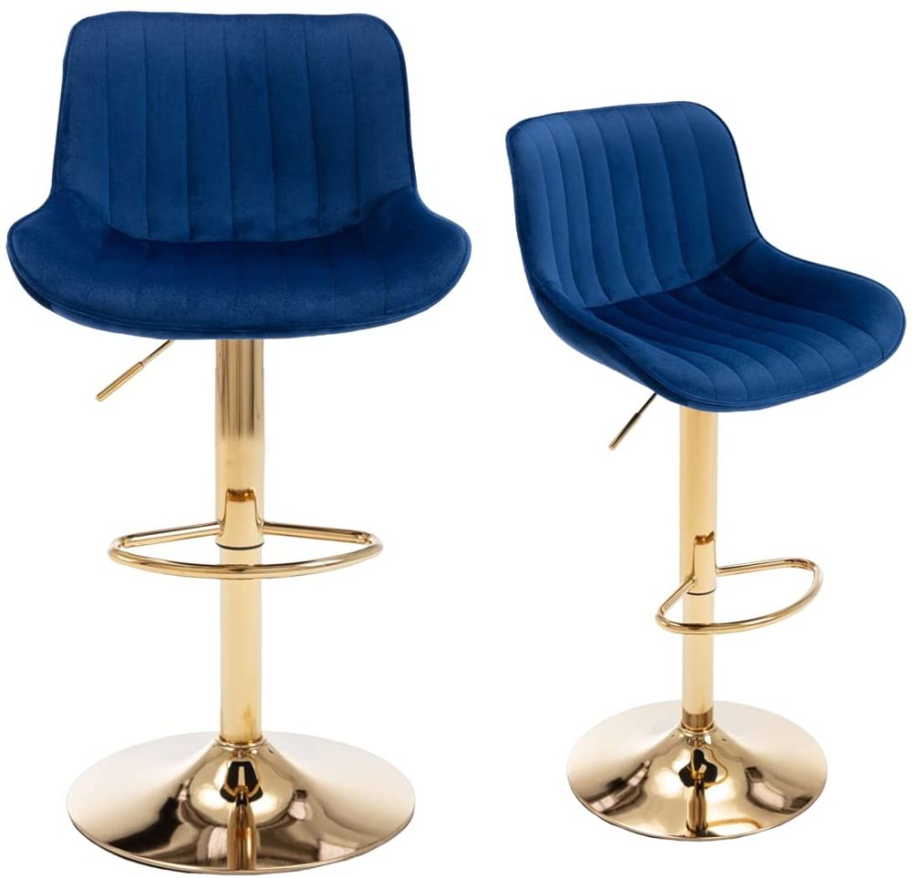 SZLIZCCC Bar Stools Set of 2, 360° Swivel Barstools with Golden Base, Adjustable Airlift Counter Height Bar Stool Velvet Bar Chair with Padded Back for Kitchen, Home Bar, Pub Cafe( Black)