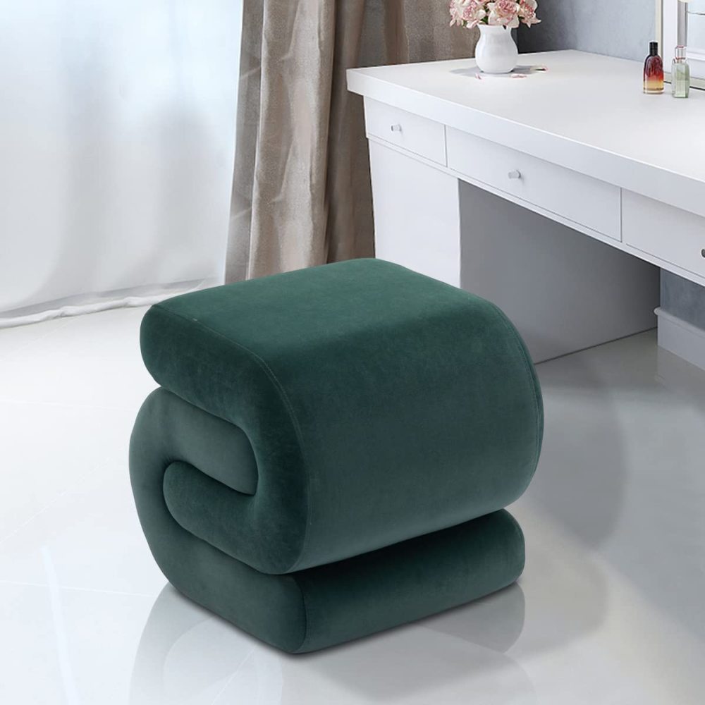 SZLIZCCC S-Shape Velvet Ottoman, Vanity Stool Upholstered Footrest Ottoman Stool Dressing Chair Makeup Rest Stool Chair for Makeup, Living Room, Bedroom(White)