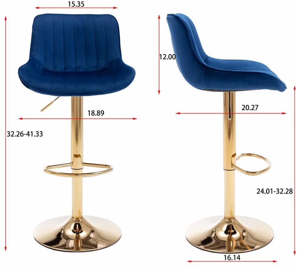 SZLIZCCC Bar Stools Set of 2, 360° Swivel Barstools with Golden Base, Adjustable Airlift Counter Height Bar Stool Velvet Bar Chair with Padded Back for Kitchen, Home Bar, Pub Cafe( Black)
