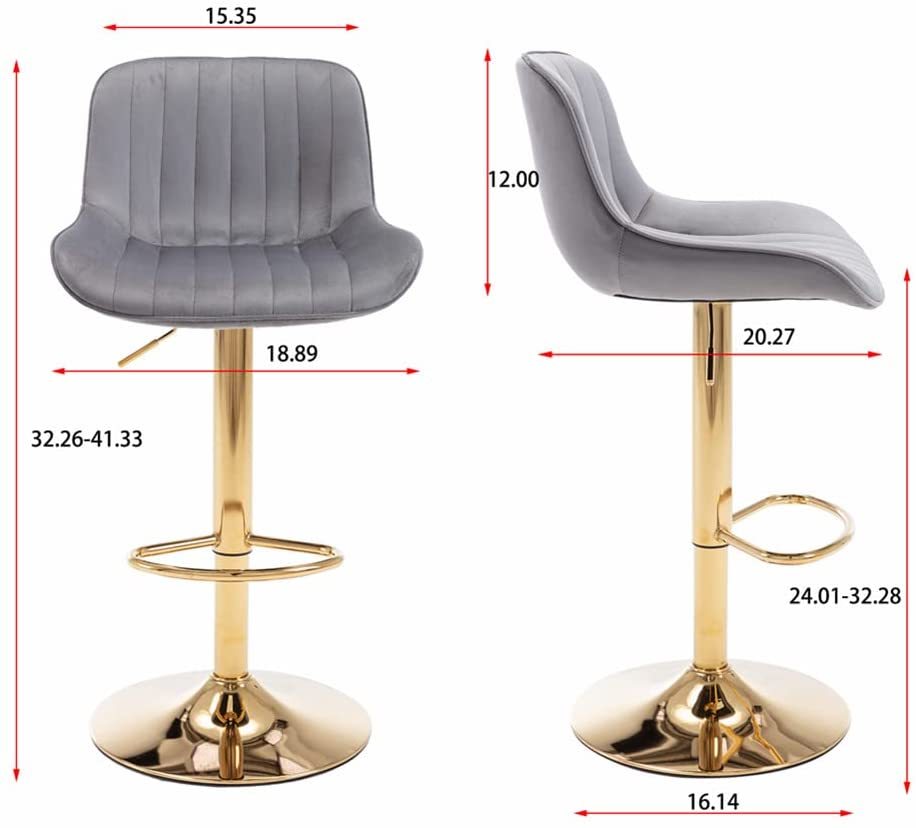 SZLIZCCC Bar Stools Set of 2, 360° Swivel Barstools with Golden Base, Adjustable Airlift Counter Height Bar Stool Velvet Bar Chair with Padded Back for Kitchen, Home Bar, Pub Cafe( Black)