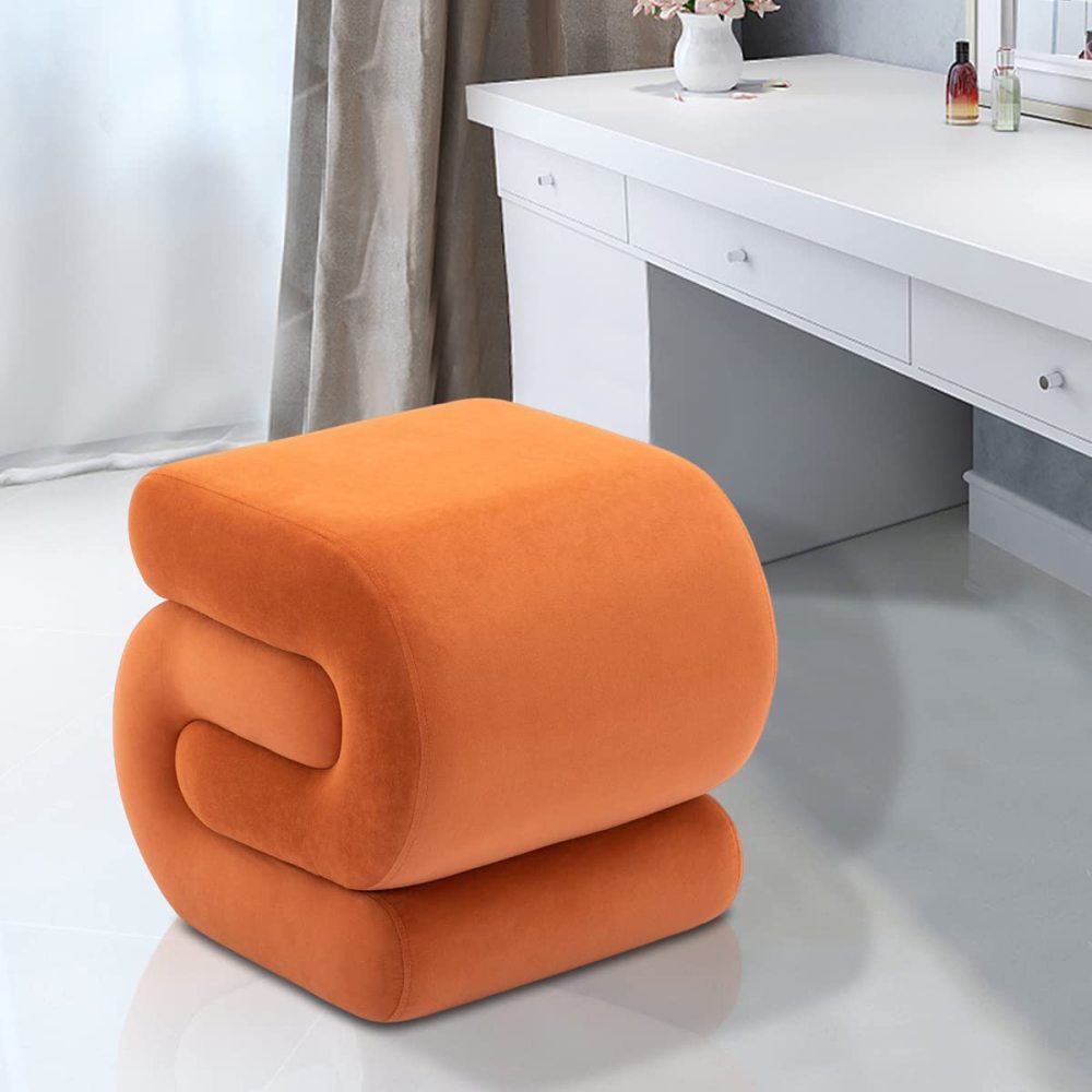SZLIZCCC S-Shape Velvet Ottoman, Vanity Stool Upholstered Footrest Ottoman Stool Dressing Chair Makeup Rest Stool Chair for Makeup, Living Room, Bedroom(White)