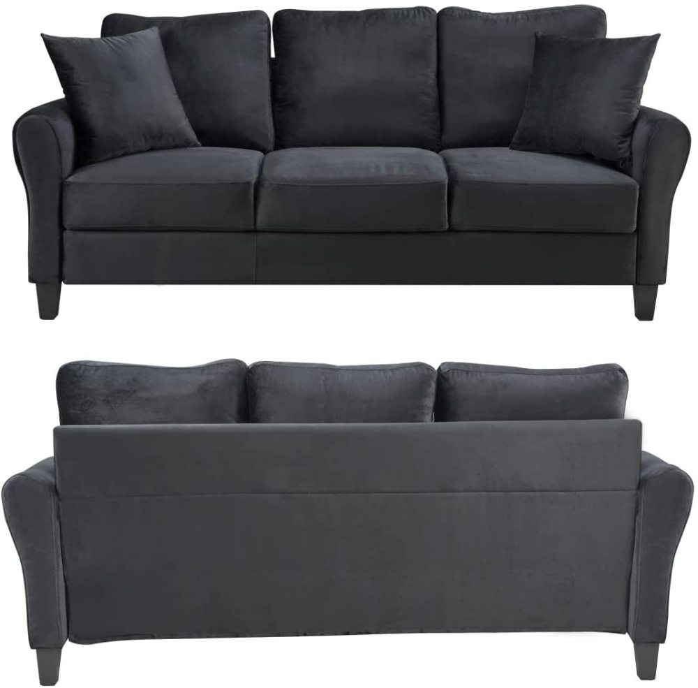 SZLIZCCC 78.35" Mid-Century Modern Living Room Sofa 3 Seater Velvet Sofa Couch with 2 Pillows Armrest and Wood Legs for Bedroom, Apartment, Dorm, Office (Gray)