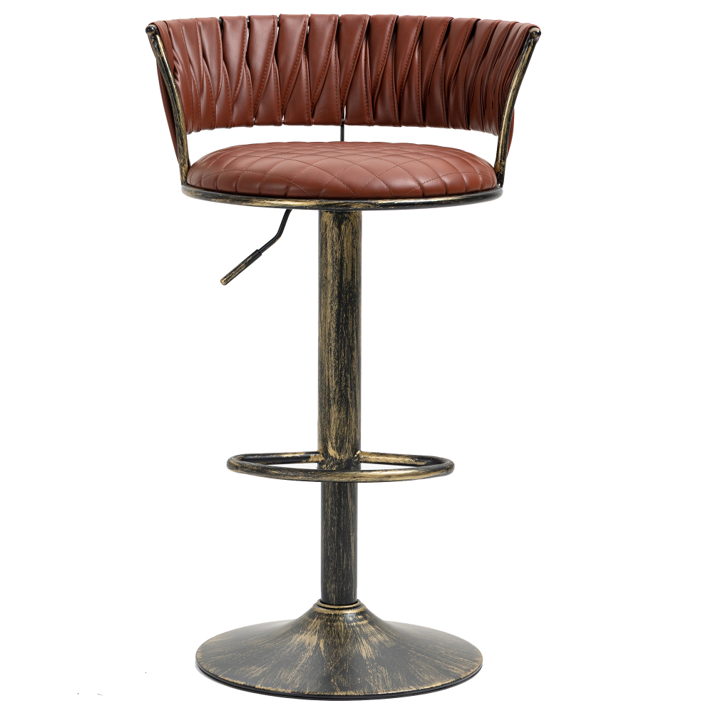 SZLIZCCC PU Leather Bar Stools Set of 1，Woven Counter Height Bar Chairs Mid-Century Modern Barstools 360° Swivel Adjustable Bar Chair with Retro Footrest High Back for Island, Dining Kitchen