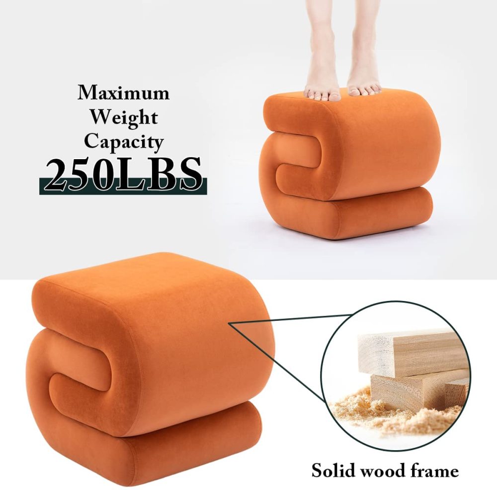 SZLIZCCC S-Shape Velvet Ottoman, Vanity Stool Upholstered Footrest Ottoman Stool Dressing Chair Makeup Rest Stool Chair for Makeup, Living Room, Bedroom(White)