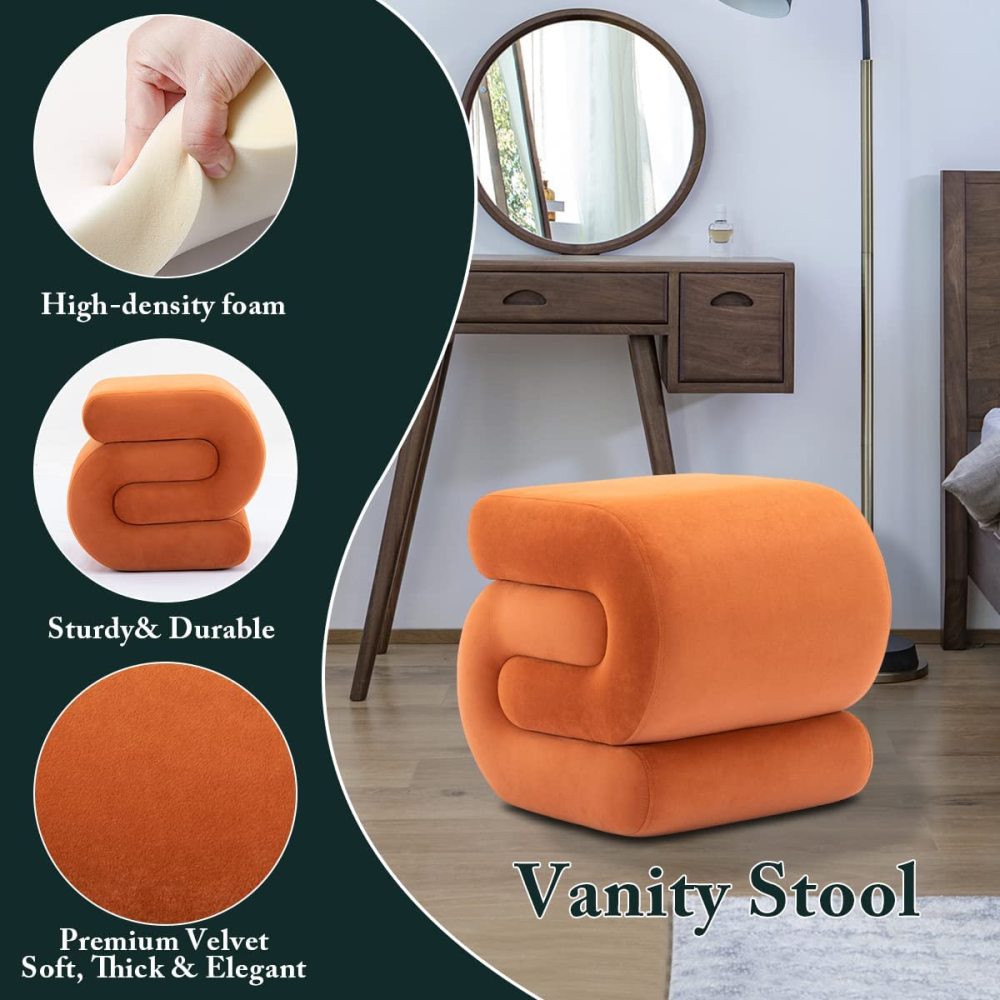 SZLIZCCC S-Shape Velvet Ottoman, Vanity Stool Upholstered Footrest Ottoman Stool Dressing Chair Makeup Rest Stool Chair for Makeup, Living Room, Bedroom(White)