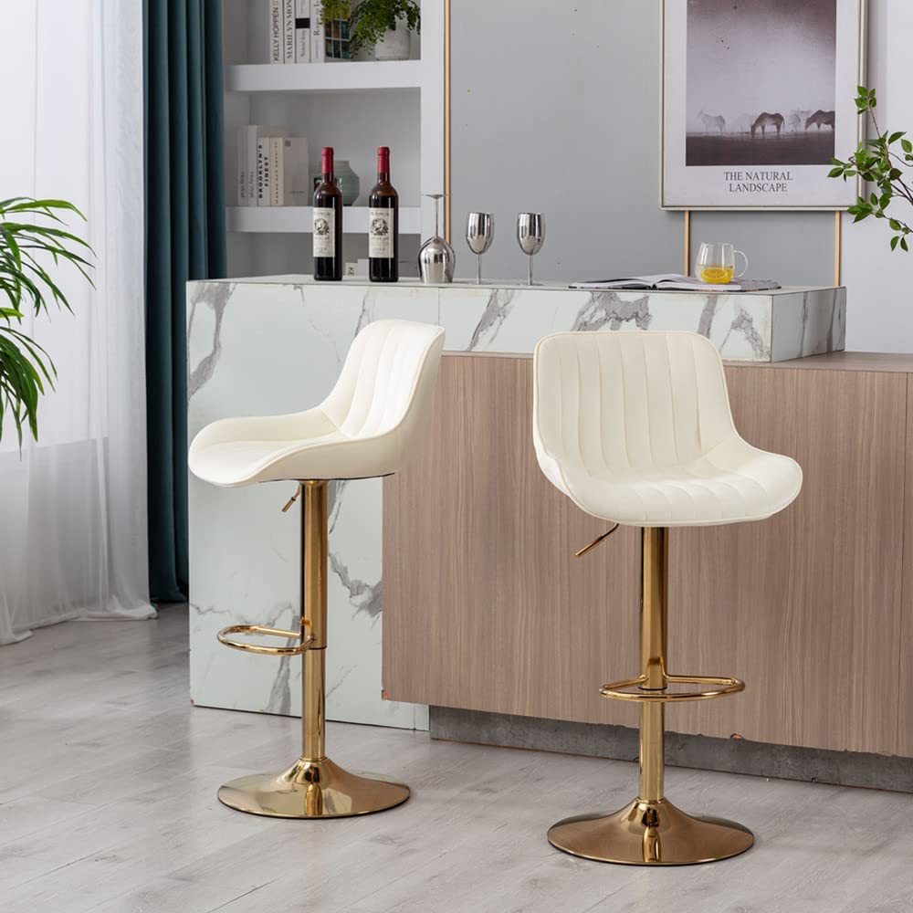 SZLIZCCC Bar Stools Set of 2, 360° Swivel Barstools with Golden Base, Adjustable Airlift Counter Height Bar Stool Velvet Bar Chair with Padded Back for Kitchen, Home Bar, Pub Cafe( Black)