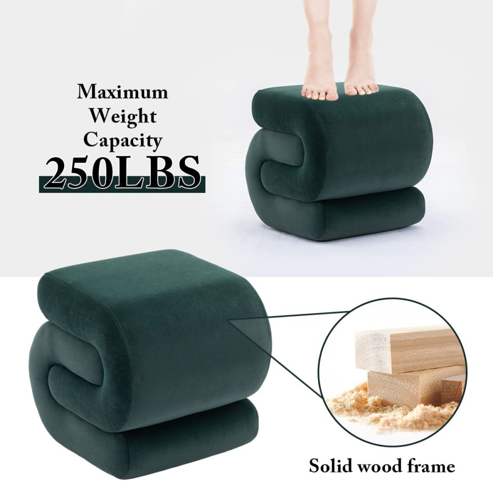 SZLIZCCC S-Shape Velvet Ottoman, Vanity Stool Upholstered Footrest Ottoman Stool Dressing Chair Makeup Rest Stool Chair for Makeup, Living Room, Bedroom(White)