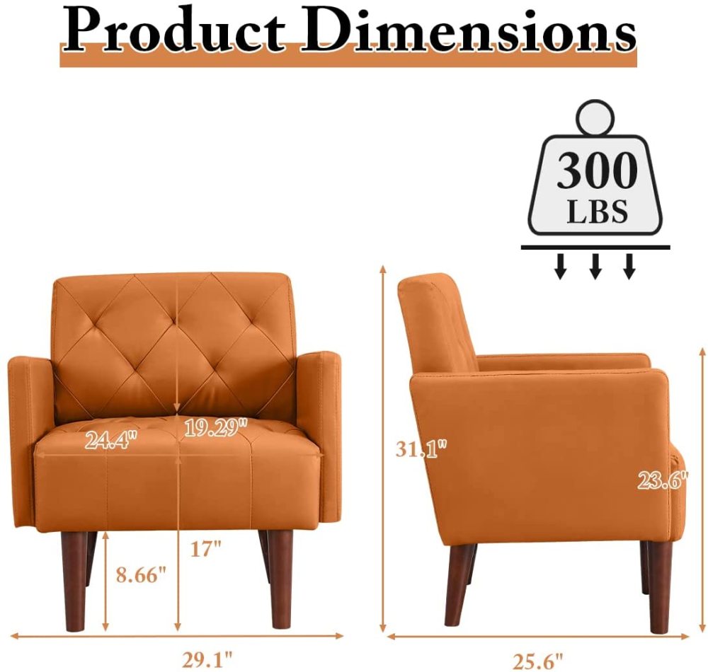 SZLIZCCC PU Leather Accent Chair, Mid Century Modern Armchair for Living Room Reading Tufted Chair Single Sofa High-Density Foam Cushion Solid Wood Legs for Home, Bedroom, Office, Reception(White)