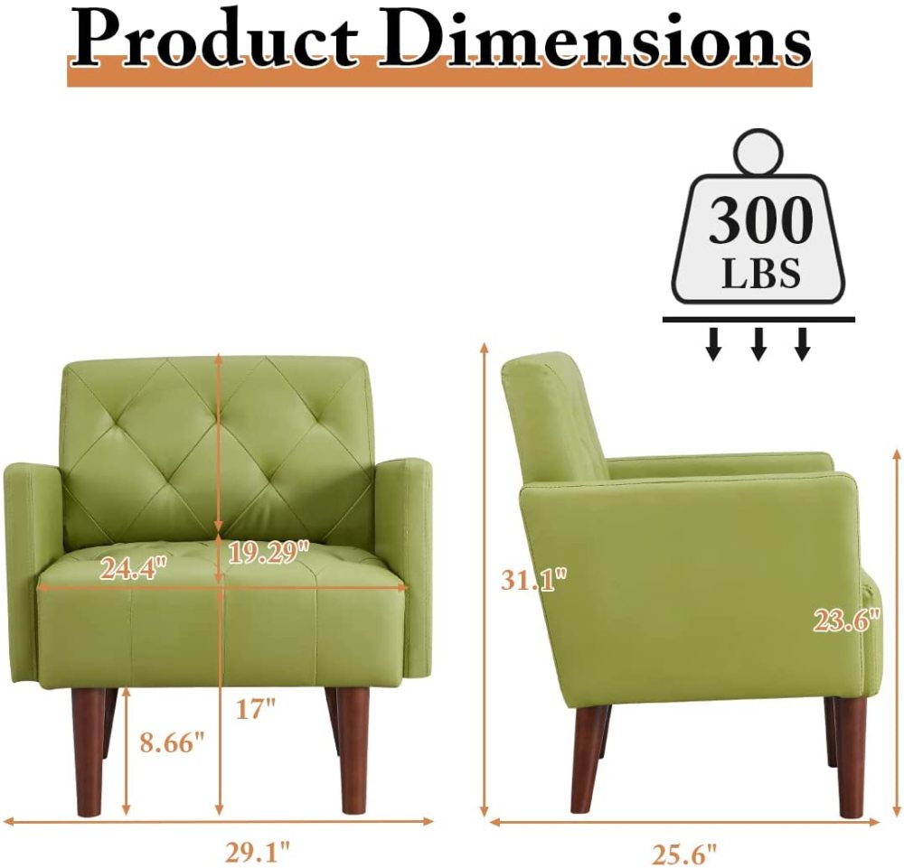 PEIHONGET PU Leather Accent Chair, Mid Century Modern Armchair for Living Room Reading Tufted Chair Single Sofa High-Density Foam Cushion Solid Wood Legs for Home, Bedroom, Office, Reception(White)