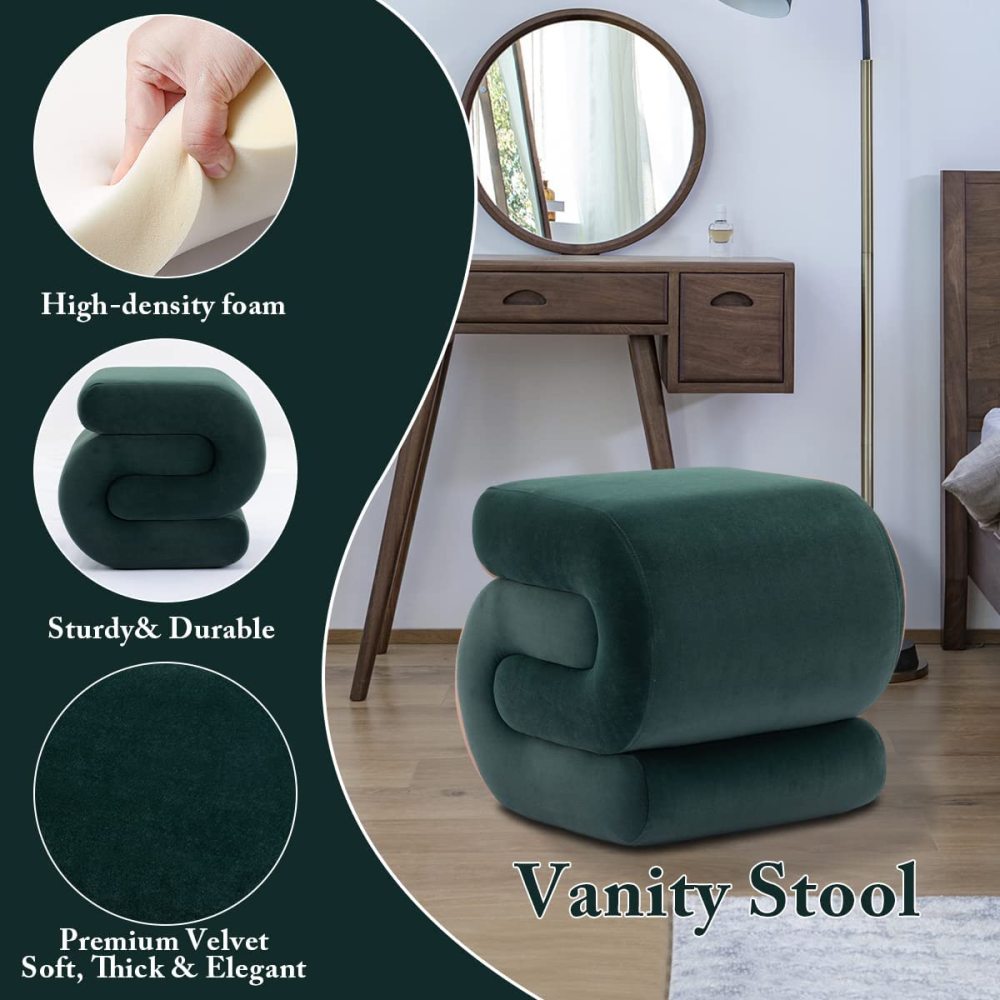 SZLIZCCC S-Shape Velvet Ottoman, Vanity Stool Upholstered Footrest Ottoman Stool Dressing Chair Makeup Rest Stool Chair for Makeup, Living Room, Bedroom(White)