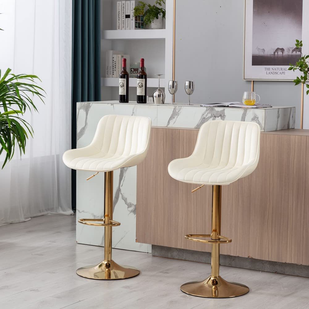 SZLIZCCC Bar Stools Set of 2, 360° Swivel Barstools with Golden Base, Adjustable Airlift Counter Height Bar Stool Velvet Bar Chair with Padded Back for Kitchen, Home Bar, Pub Cafe( Black)