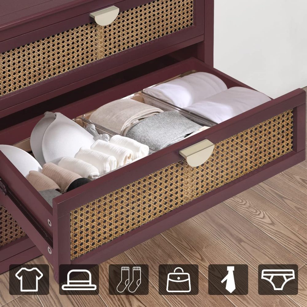 SZLIZCCC 3 Drawer Dresser, Rattan Drawer Chest Modern Wood Storage Chest of Drawers with Metal Handles Storage Dresser for Kids Bedroom, Living Room, Hallway, Entryway (Grey)