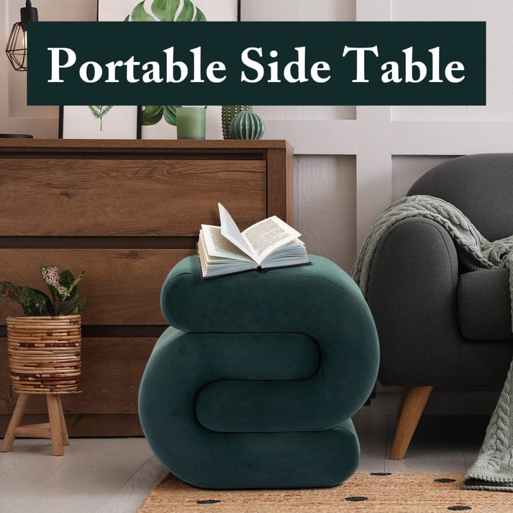 SZLIZCCC S-Shape Velvet Ottoman, Vanity Stool Upholstered Footrest Ottoman Stool Dressing Chair Makeup Rest Stool Chair for Makeup, Living Room, Bedroom(White)