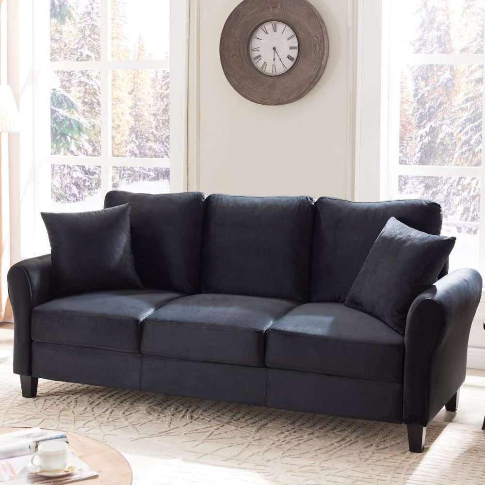 SZLIZCCC 78.35" Mid-Century Modern Living Room Sofa 3 Seater Velvet Sofa Couch with 2 Pillows Armrest and Wood Legs for Bedroom, Apartment, Dorm, Office (Gray)