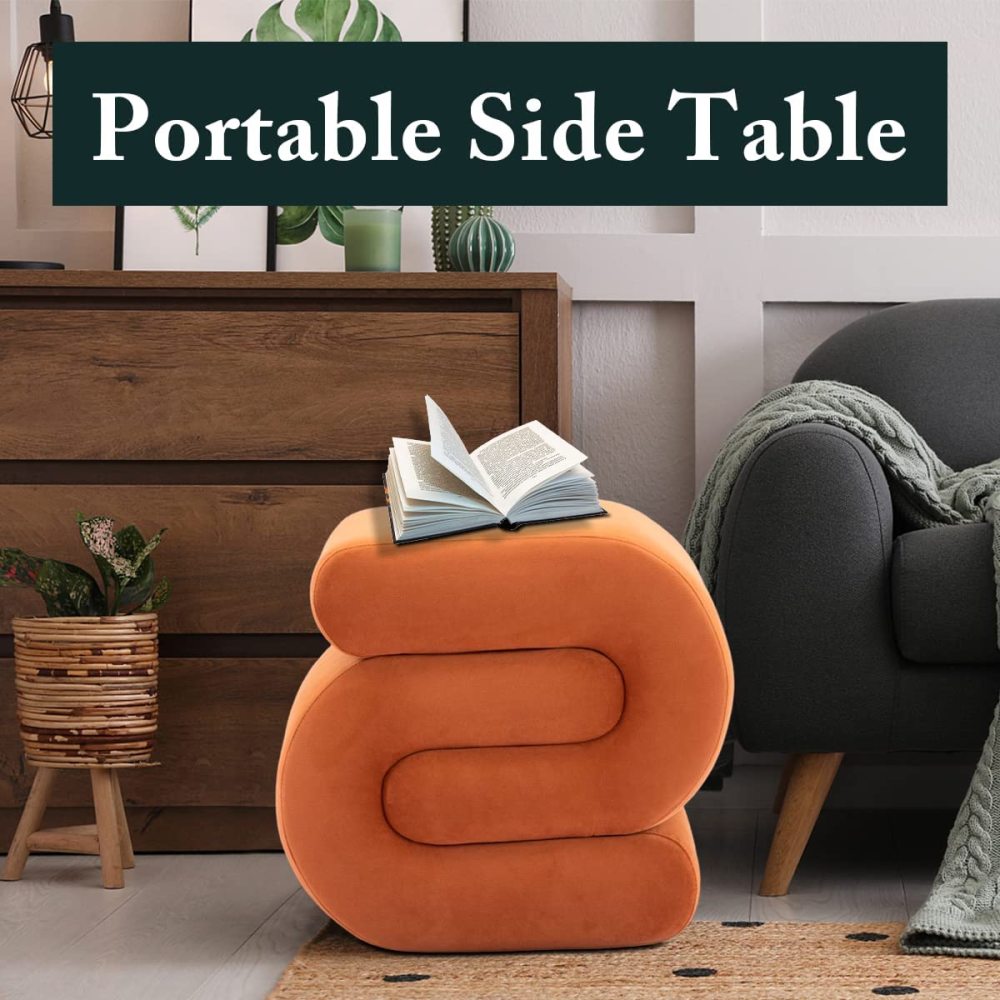 SZLIZCCC S-Shape Velvet Ottoman, Vanity Stool Upholstered Footrest Ottoman Stool Dressing Chair Makeup Rest Stool Chair for Makeup, Living Room, Bedroom(White)