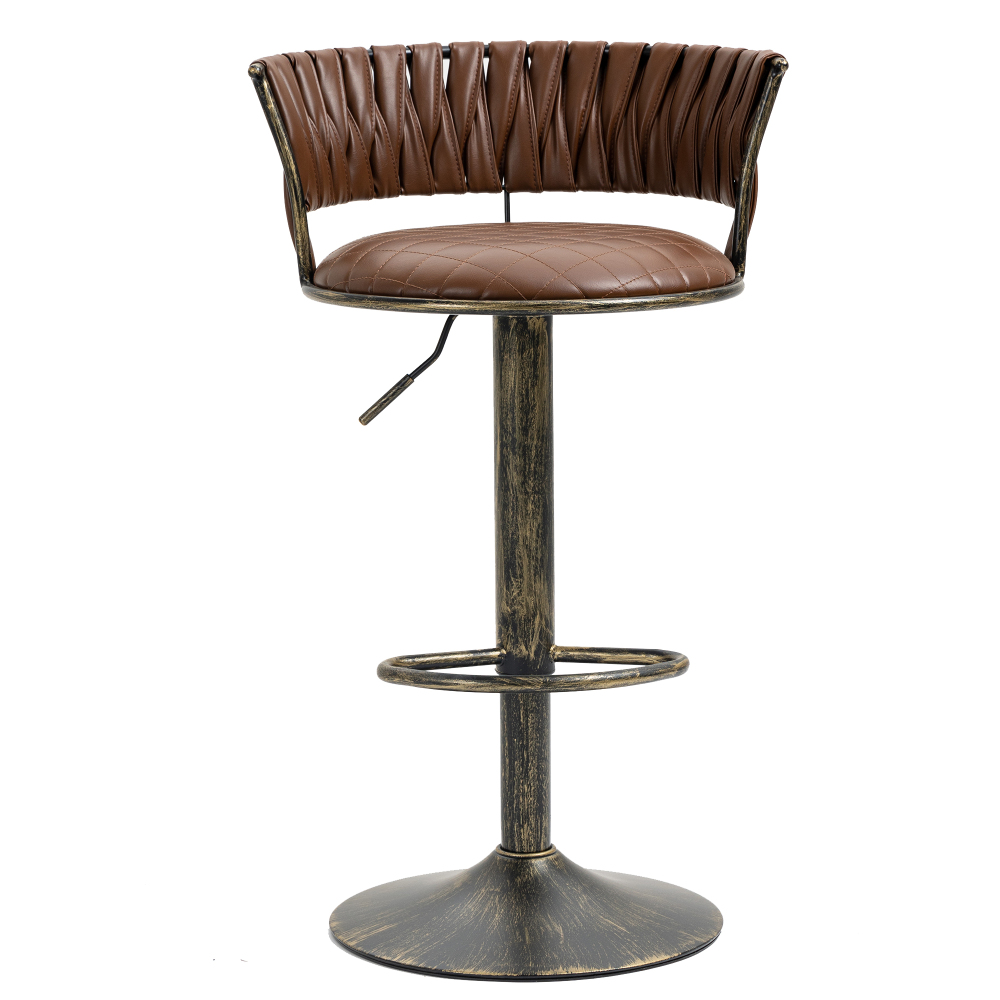 SZLIZCCC PU Leather Bar Stools Set of 1，Woven Counter Height Bar Chairs Mid-Century Modern Barstools 360° Swivel Adjustable Bar Chair with Retro Footrest High Back for Island, Dining Kitchen