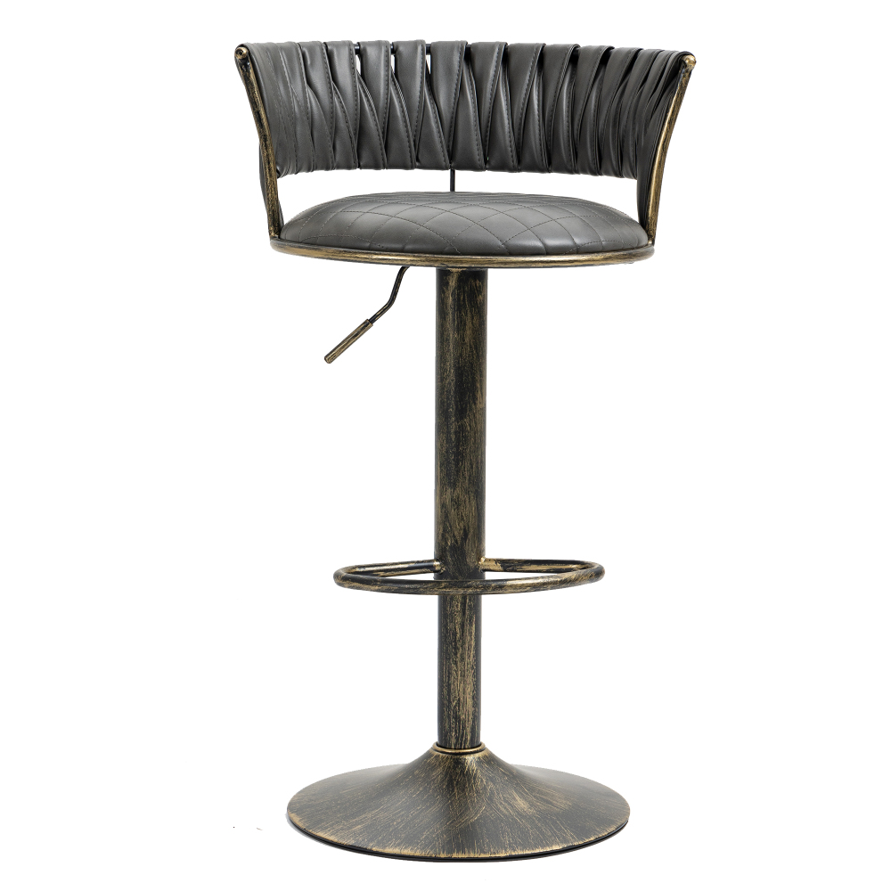 SZLIZCCC PU Leather Bar Stools Set of 1，Woven Counter Height Bar Chairs Mid-Century Modern Barstools 360° Swivel Adjustable Bar Chair with Retro Footrest High Back for Island, Dining Kitchen