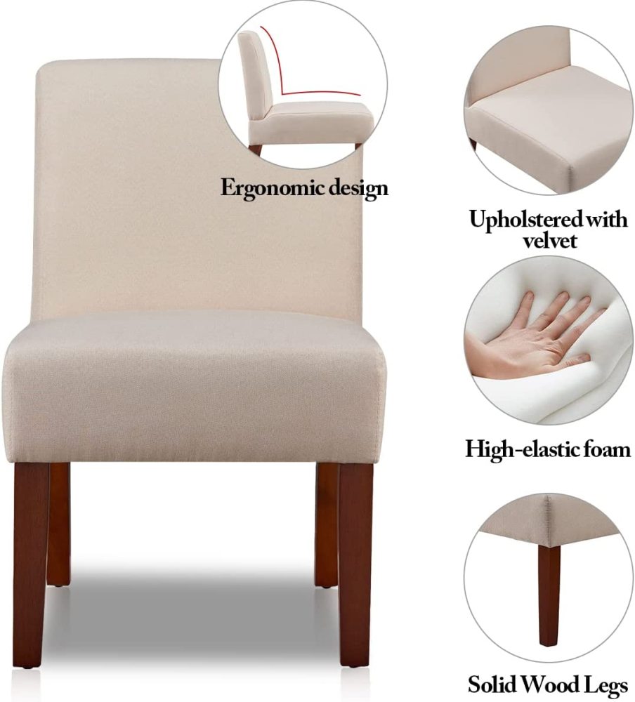 SZLIZCCC  Armless Accent Chair Set of 2, Slipper Chair with Side Table, Living Room Chair Solid Wood Legs Fabric Side Bedroom Chairs Upholstered Corner Side Chair Dinner Chair for Home, Office(Grey)