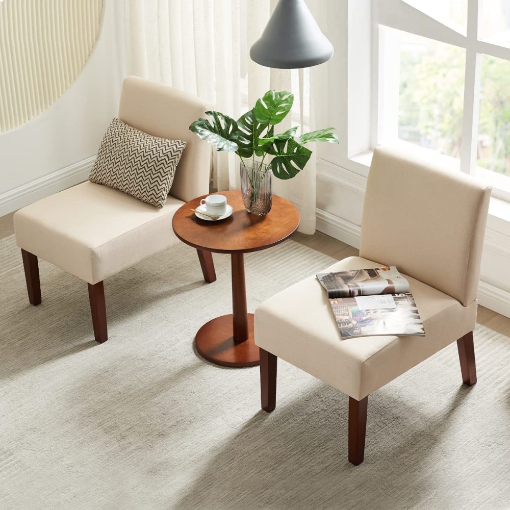 SZLIZCCC  Armless Accent Chair Set of 2, Slipper Chair with Side Table, Living Room Chair Solid Wood Legs Fabric Side Bedroom Chairs Upholstered Corner Side Chair Dinner Chair for Home, Office(Grey)