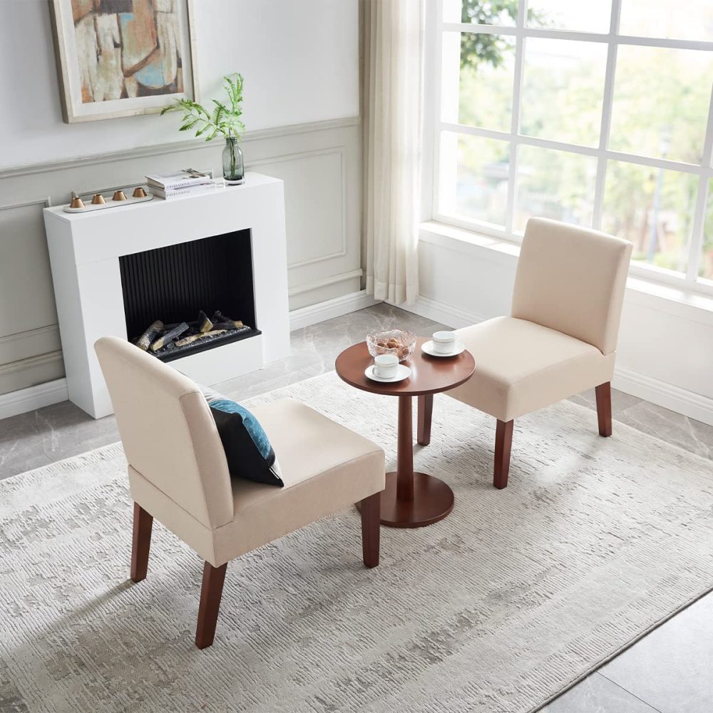 SZLIZCCC  Armless Accent Chair Set of 2, Slipper Chair with Side Table, Living Room Chair Solid Wood Legs Fabric Side Bedroom Chairs Upholstered Corner Side Chair Dinner Chair for Home, Office(Grey)