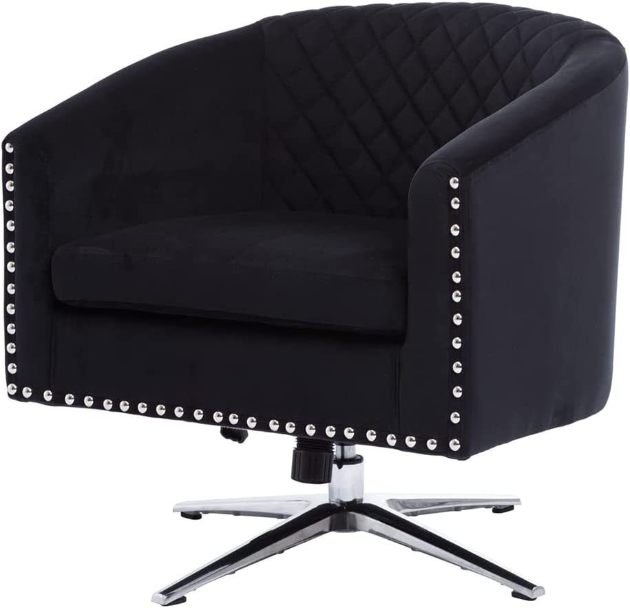 SZLIZCCC Swivel Barrel Chair, Velvet Swivel Accent Chair for Living Room with Nailheads and Metal Base 360 Degree Swivel Bucket Chair Armchair for Bedroom, Hotel, Office, Lounge, Nursery