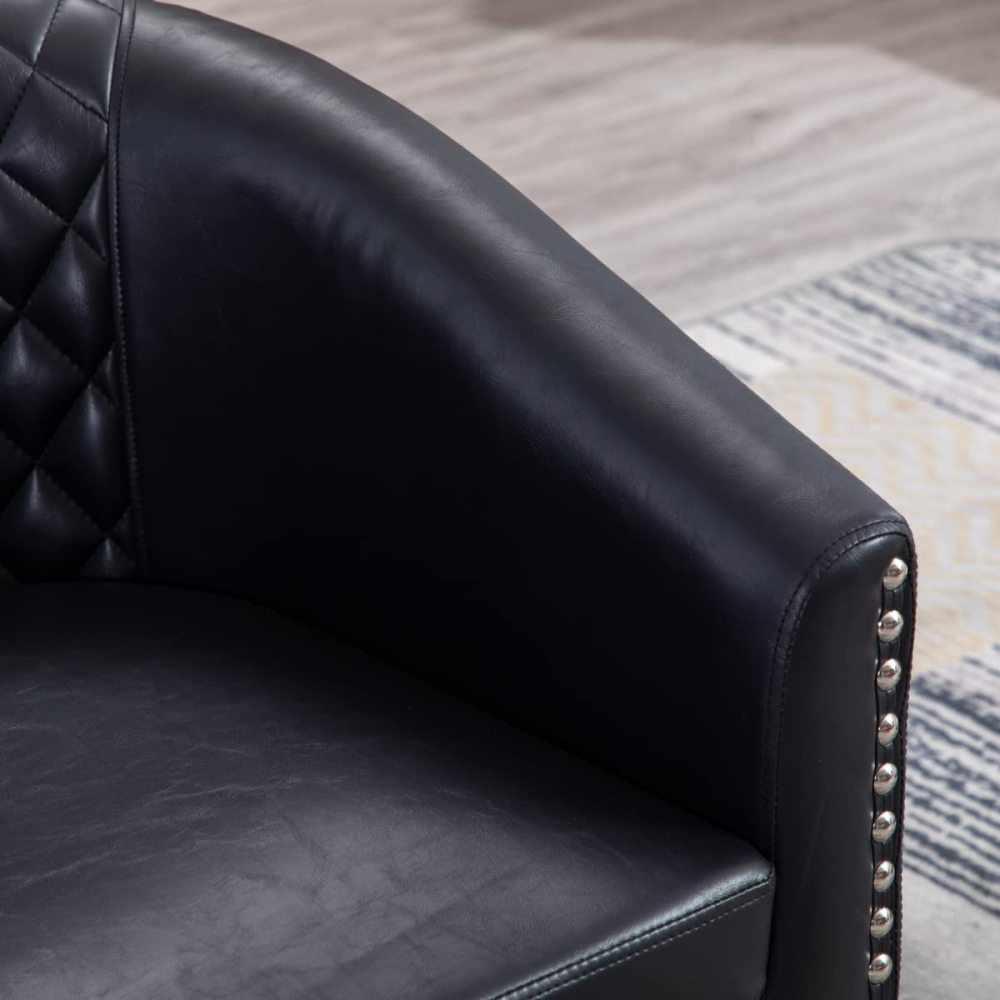 SZLIZCCC PU Swivel Barrel Chair, Velvet Swivel Accent Chair for Living Room with Nailheads and Metal Base 360 Degree Swivel Bucket Chair Armchair for Bedroom, Hotel, Office, Lounge, Nursery