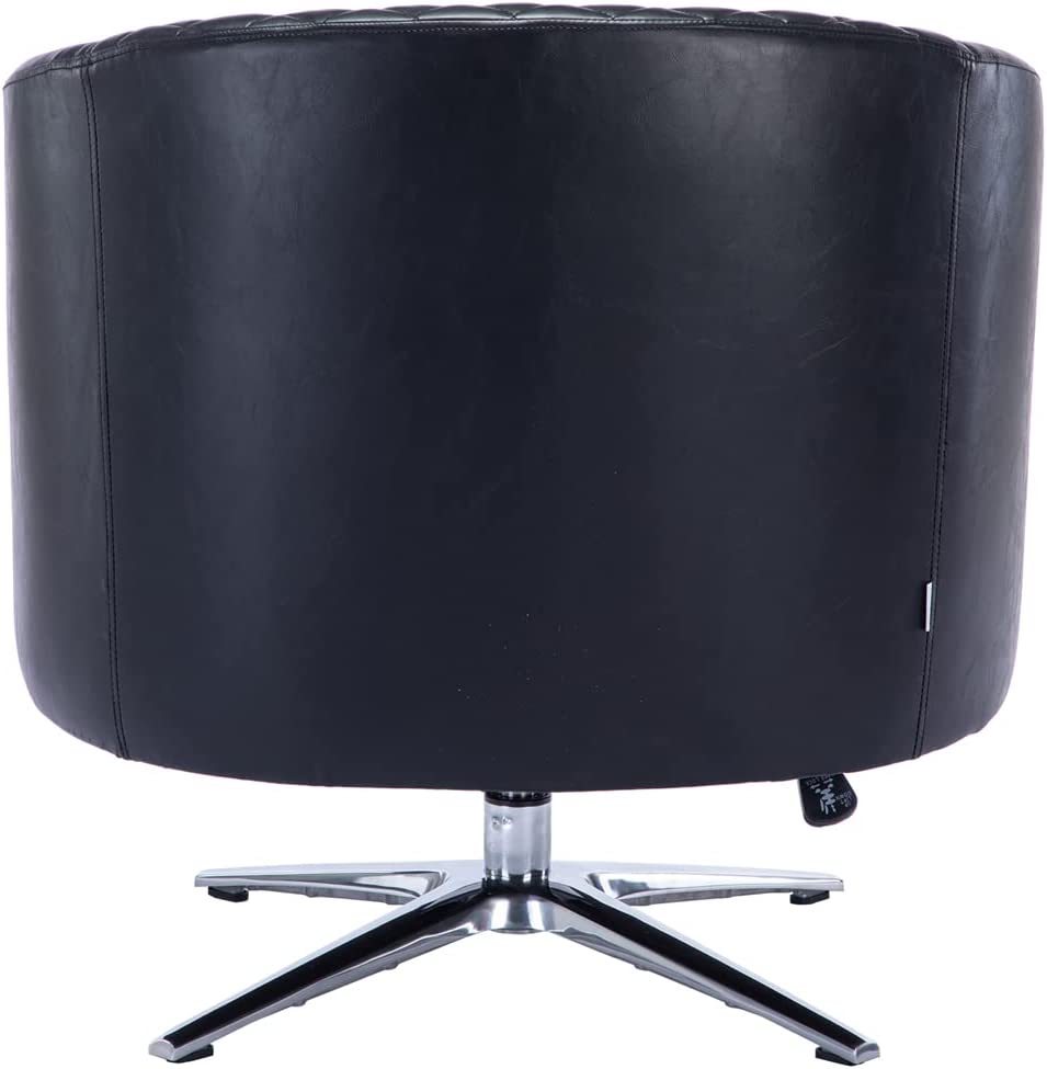 SZLIZCCC PU Swivel Barrel Chair, Velvet Swivel Accent Chair for Living Room with Nailheads and Metal Base 360 Degree Swivel Bucket Chair Armchair for Bedroom, Hotel, Office, Lounge, Nursery