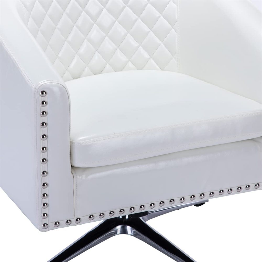 SZLIZCCC PU Swivel Barrel Chair, Velvet Swivel Accent Chair for Living Room with Nailheads and Metal Base 360 Degree Swivel Bucket Chair Armchair for Bedroom, Hotel, Office, Lounge, Nursery