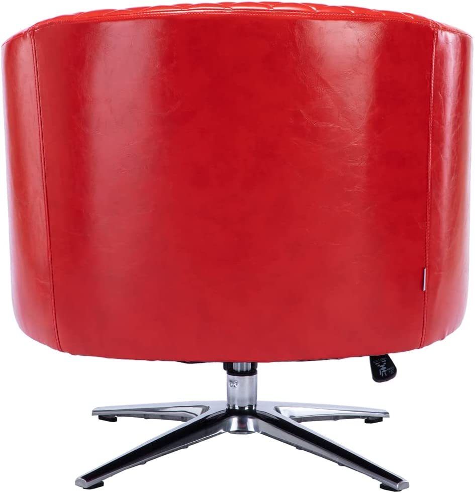 SZLIZCCC PU Swivel Barrel Chair, Velvet Swivel Accent Chair for Living Room with Nailheads and Metal Base 360 Degree Swivel Bucket Chair Armchair for Bedroom, Hotel, Office, Lounge, Nursery