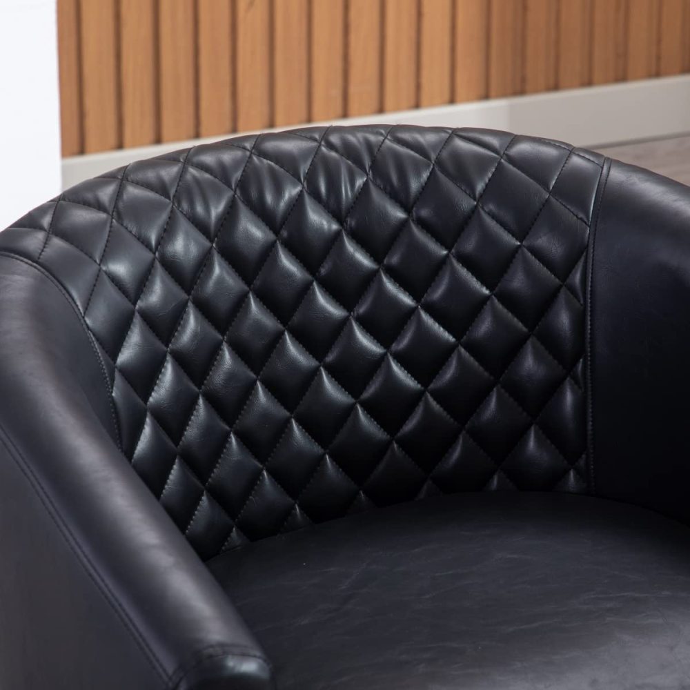 SZLIZCCC PU Swivel Barrel Chair, Velvet Swivel Accent Chair for Living Room with Nailheads and Metal Base 360 Degree Swivel Bucket Chair Armchair for Bedroom, Hotel, Office, Lounge, Nursery