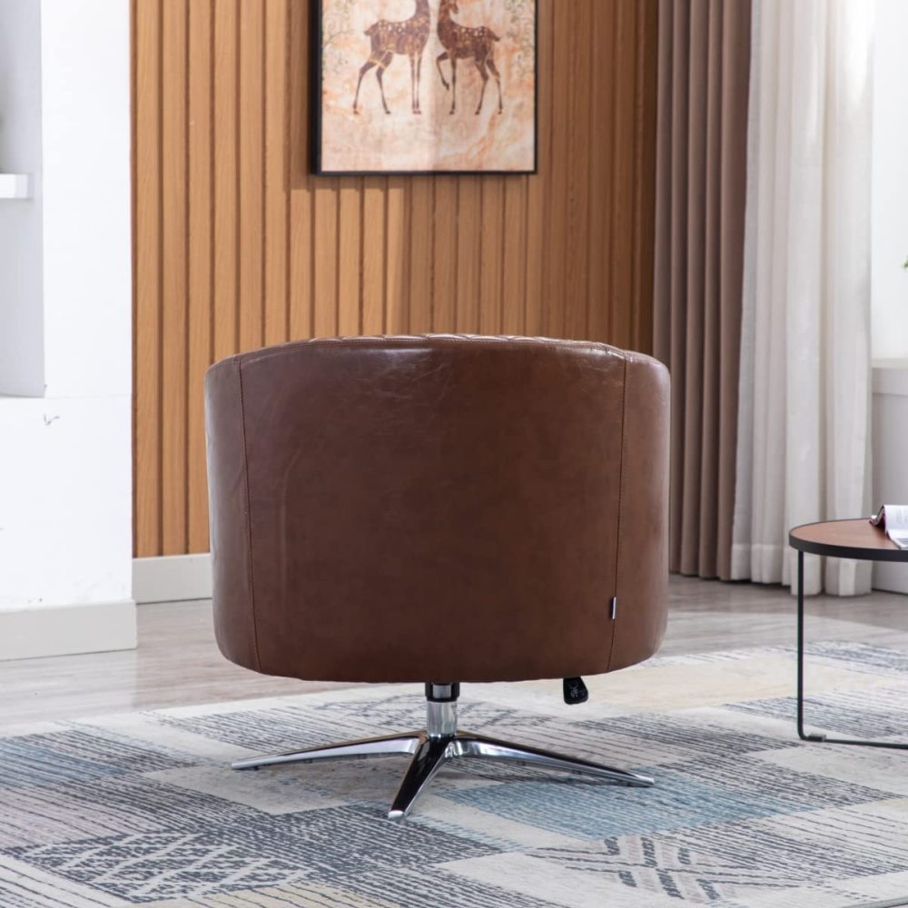 SZLIZCCC PU Swivel Barrel Chair, Velvet Swivel Accent Chair for Living Room with Nailheads and Metal Base 360 Degree Swivel Bucket Chair Armchair for Bedroom, Hotel, Office, Lounge, Nursery