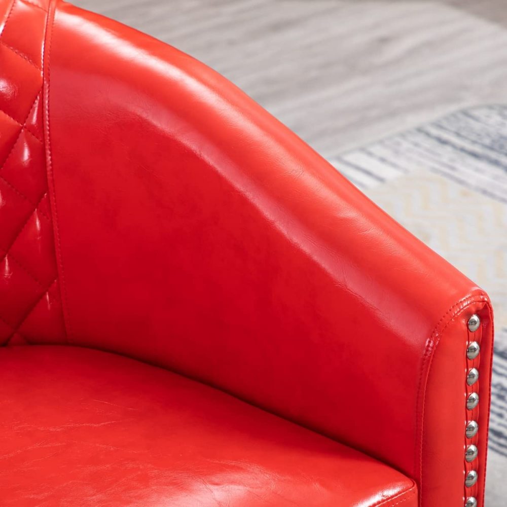 SZLIZCCC PU Swivel Barrel Chair, Velvet Swivel Accent Chair for Living Room with Nailheads and Metal Base 360 Degree Swivel Bucket Chair Armchair for Bedroom, Hotel, Office, Lounge, Nursery