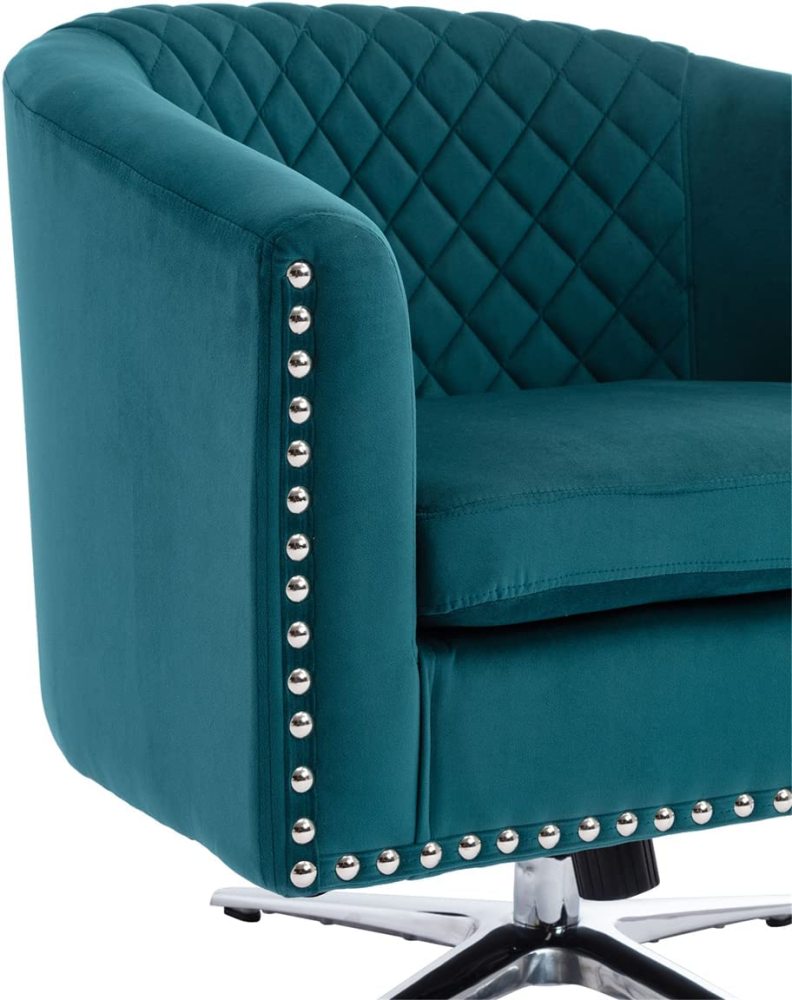 SZLIZCCC Swivel Barrel Chair, Velvet Swivel Accent Chair for Living Room with Nailheads and Metal Base 360 Degree Swivel Bucket Chair Armchair for Bedroom, Hotel, Office, Lounge, Nursery