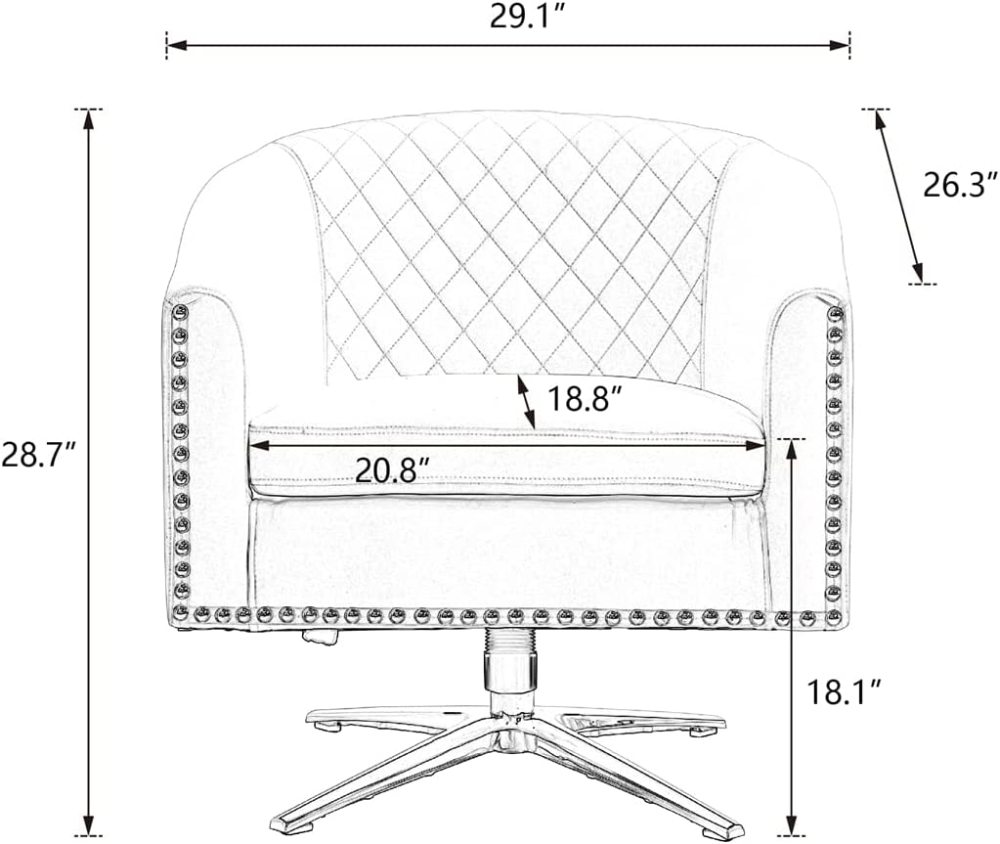 SZLIZCCC PU Swivel Barrel Chair, Velvet Swivel Accent Chair for Living Room with Nailheads and Metal Base 360 Degree Swivel Bucket Chair Armchair for Bedroom, Hotel, Office, Lounge, Nursery