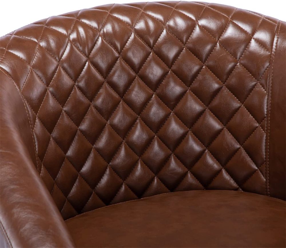 SZLIZCCC PU Swivel Barrel Chair, Velvet Swivel Accent Chair for Living Room with Nailheads and Metal Base 360 Degree Swivel Bucket Chair Armchair for Bedroom, Hotel, Office, Lounge, Nursery