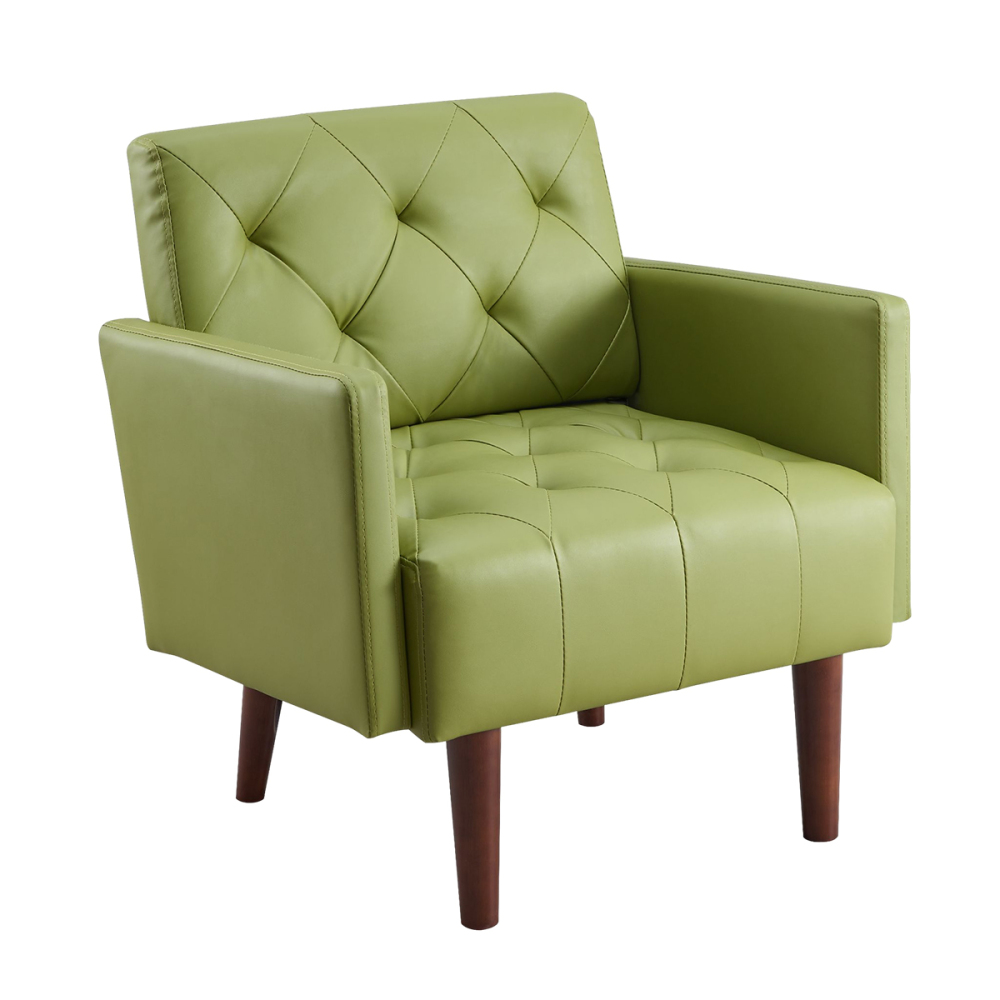 PEIHONGET PU Leather Accent Chair, Mid Century Modern Armchair for Living Room Reading Tufted Chair Single Sofa High-Density Foam Cushion Solid Wood Legs for Home, Bedroom, Office, Reception(White)