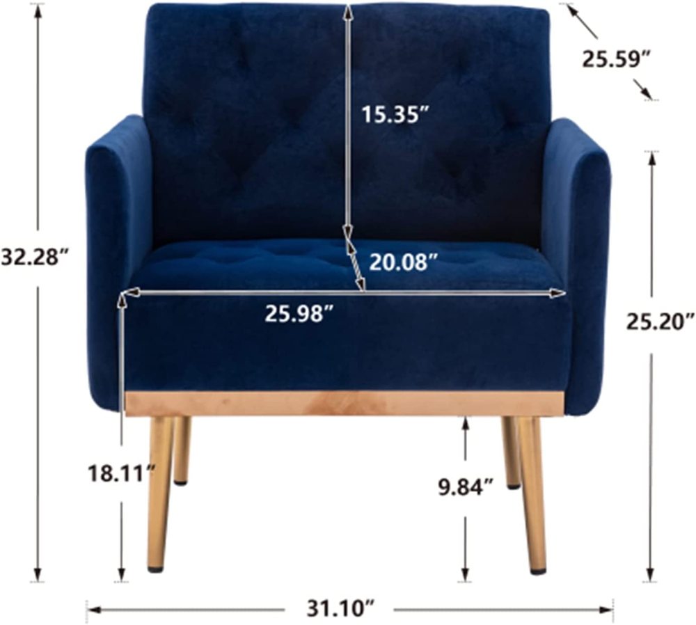 SZLIZCCC Square Velvet Accent Chair, Golden Metal Leg Single Sofa Chair, Living Room Chair, Bedroom Chair, Coffee Chair, Reception Chair