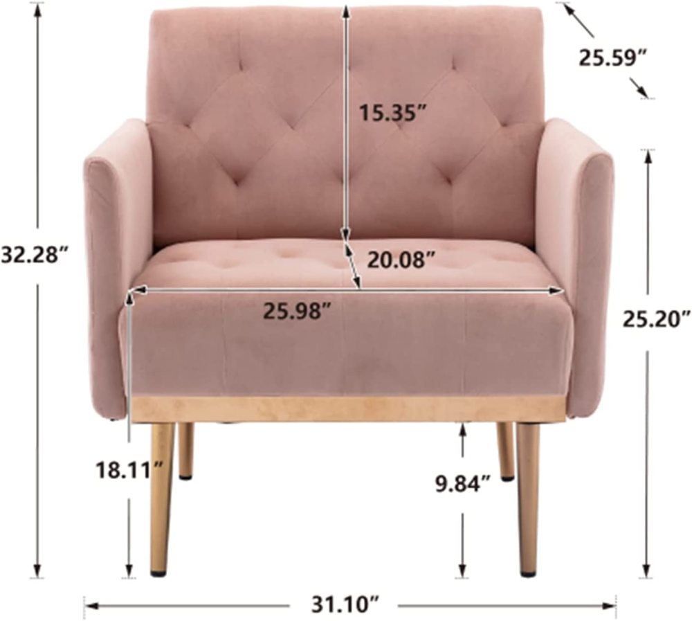 SZLIZCCC Square Velvet Accent Chair, Golden Metal Leg Single Sofa Chair, Living Room Chair, Bedroom Chair, Coffee Chair, Reception Chair