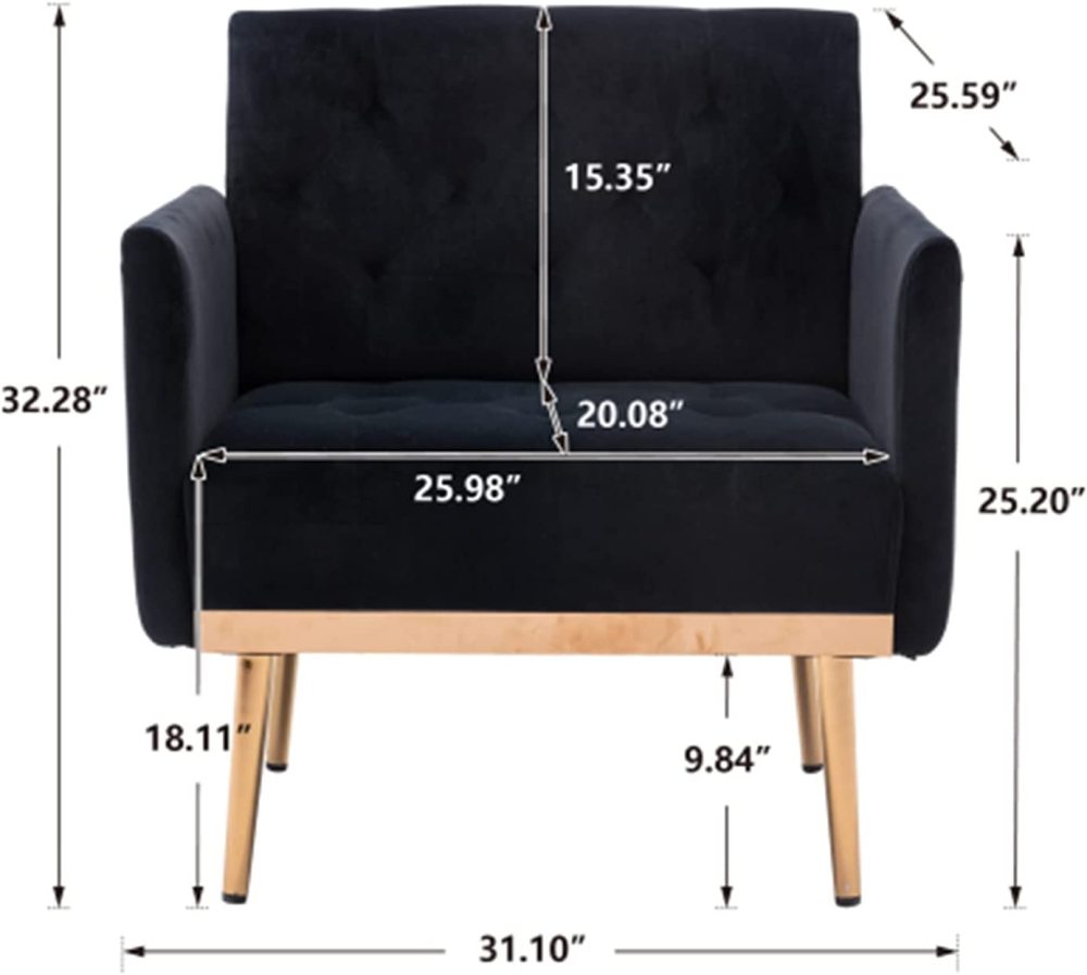 SZLIZCCC Square Velvet Accent Chair, Golden Metal Leg Single Sofa Chair, Living Room Chair, Bedroom Chair, Coffee Chair, Reception Chair