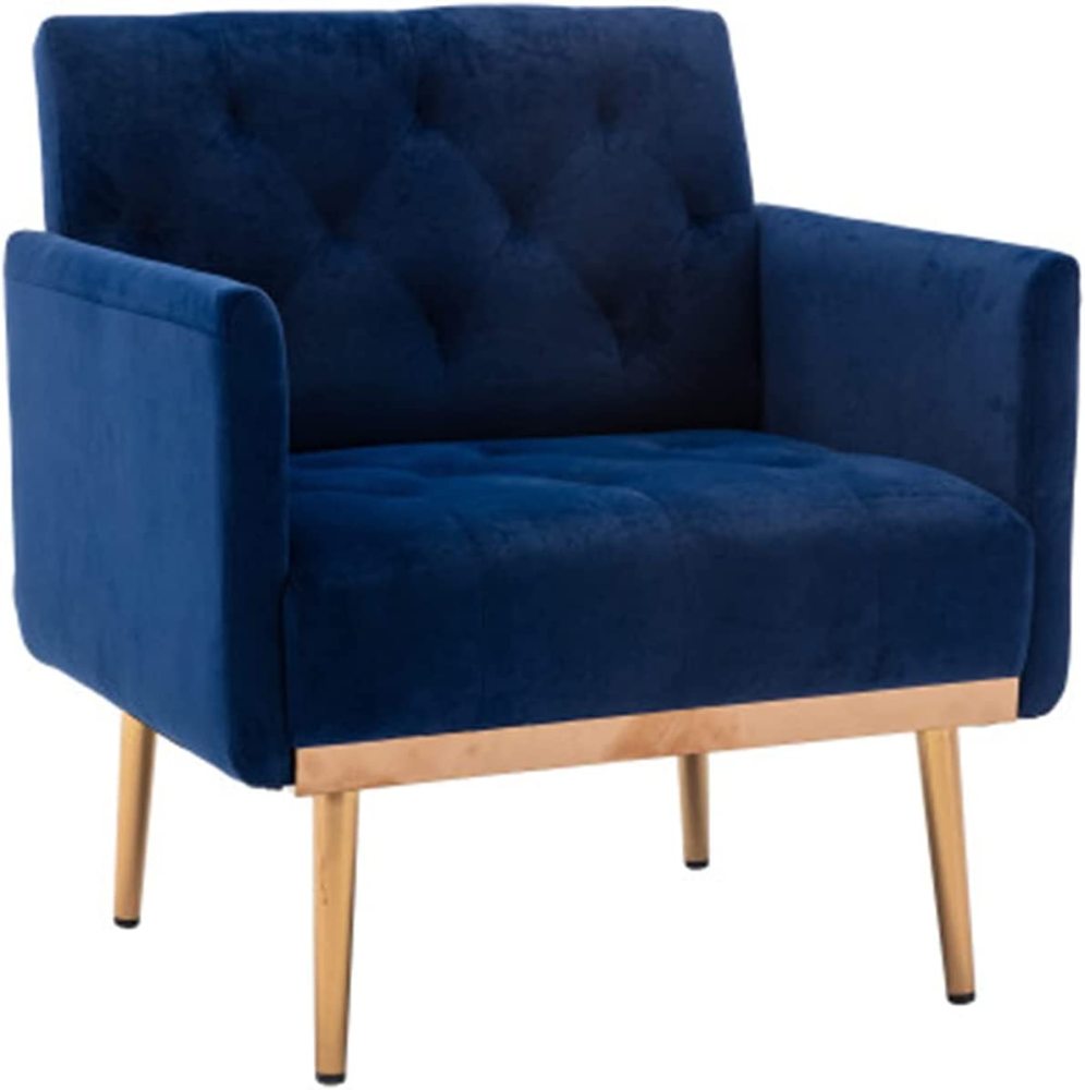 SZLIZCCC Square Velvet Accent Chair, Golden Metal Leg Single Sofa Chair, Living Room Chair, Bedroom Chair, Coffee Chair, Reception Chair