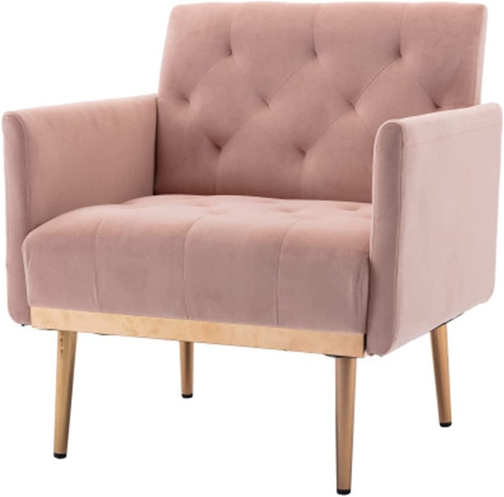 SZLIZCCC Square Velvet Accent Chair, Golden Metal Leg Single Sofa Chair, Living Room Chair, Bedroom Chair, Coffee Chair, Reception Chair