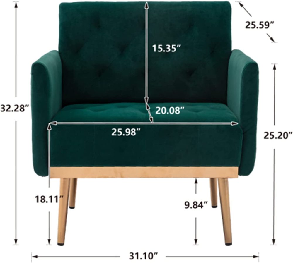 SZLIZCCC Square Velvet Accent Chair, Golden Metal Leg Single Sofa Chair, Living Room Chair, Bedroom Chair, Coffee Chair, Reception Chair